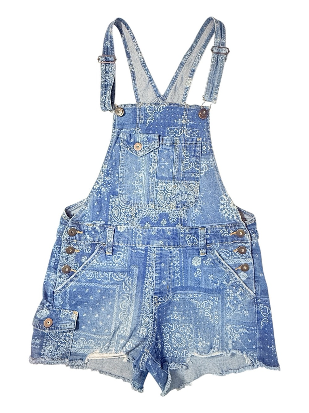 No Boundaries bandana-print denim short overalls Women’s size medium (7-9) | ss